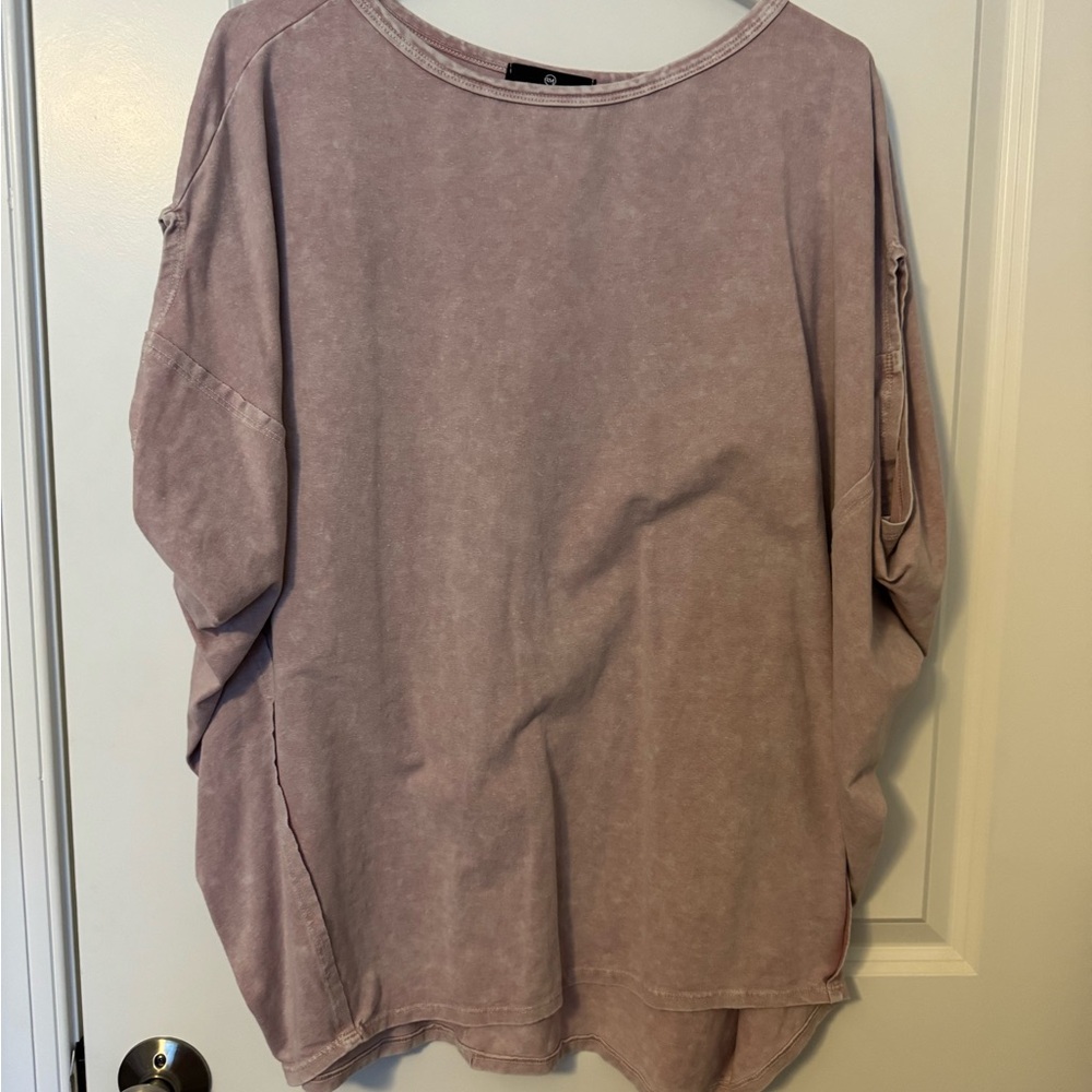 Pink and Brown Dolman Sleeve Oversized Tunic